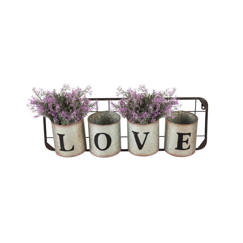 LOVE Galvanized Metal Pockets Wall Planter