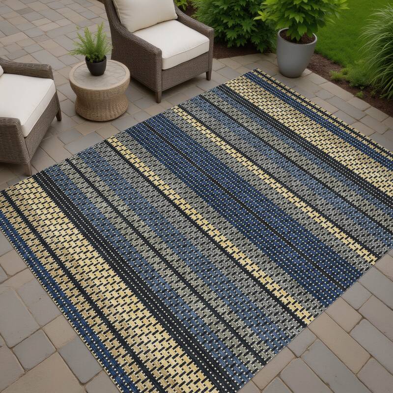 Machine Washable Indoor/ Outdoor Boho Stripe Chantille Rug