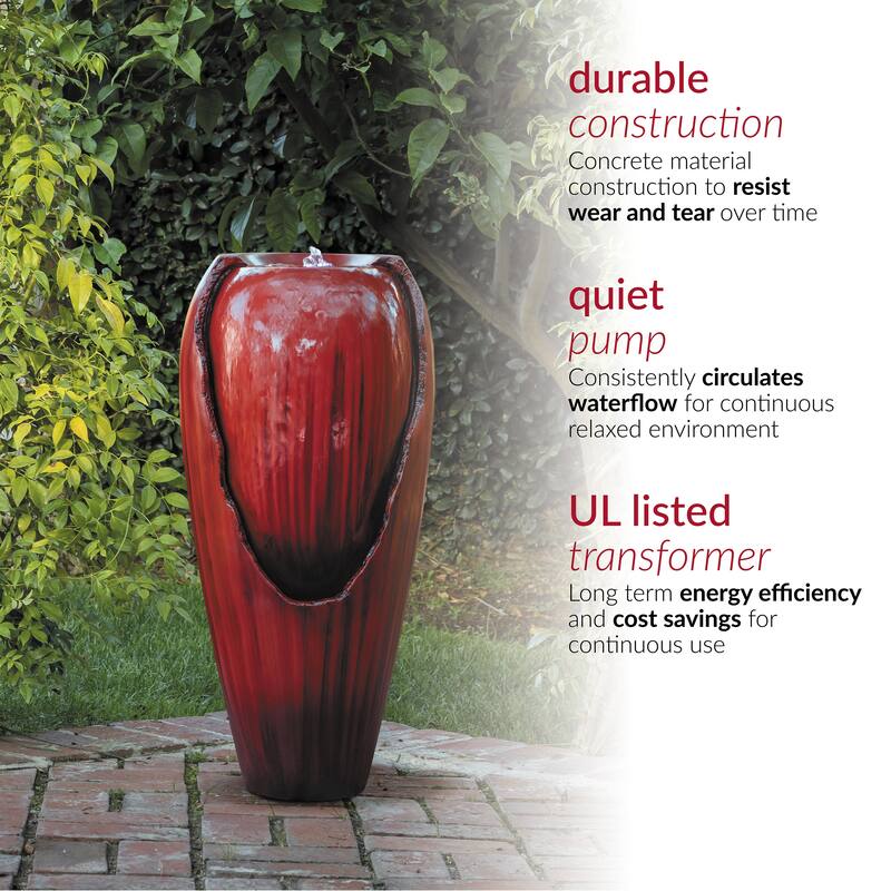 Alpine Corporation 33" Tall Ceramic Jar Fountain with LED Light