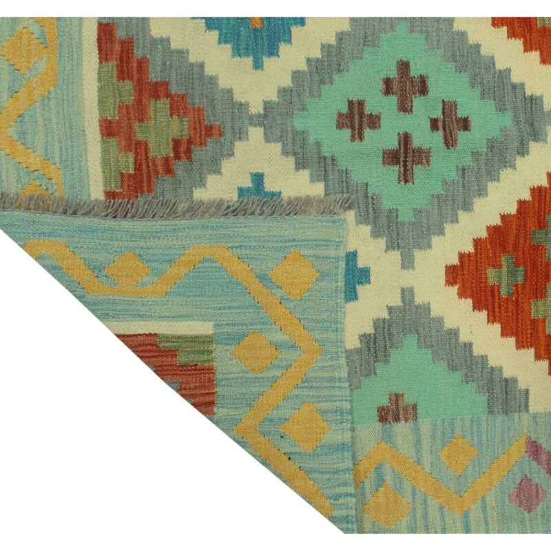 Sangat Flatweave Juliann Grey-Blue/Ivory Rug - 4'2" x 5'7"