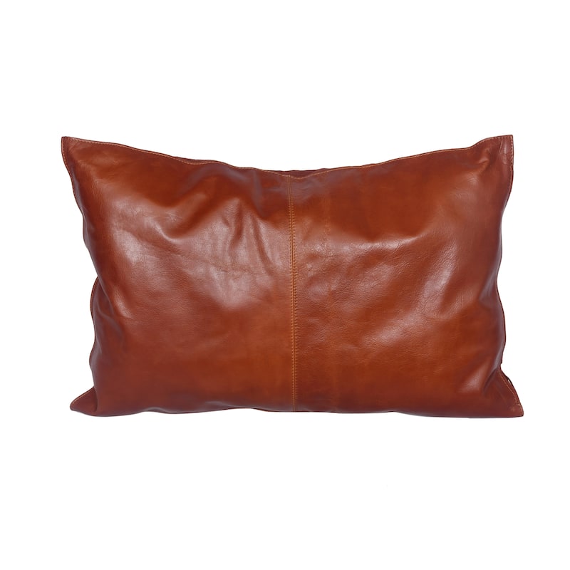 Paseo Road by HiEnd Accents Genuine Leather Buckskin Lumbar Pillow, 16"x24"