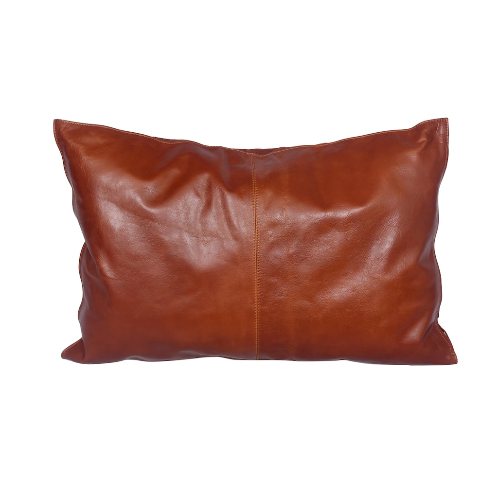 Paseo Road by HiEnd Accents Genuine Leather Buckskin Lumbar Pillow, 16"x24"
