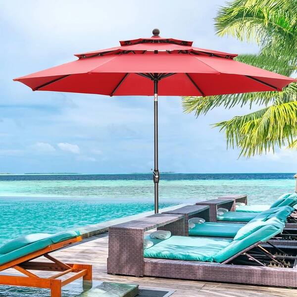Zenova 10ft 3 Tier Outdoor Patio Umbrella with LED Lights On Sale
