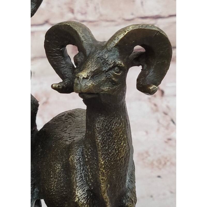 Trio Of Mountain Rams Bronze Sculpture On Marble Base For Rustic Wildlife Decor
