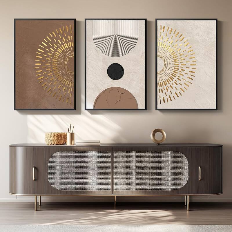 Large Minimalist Brown Beige Gold Geometric Pictures