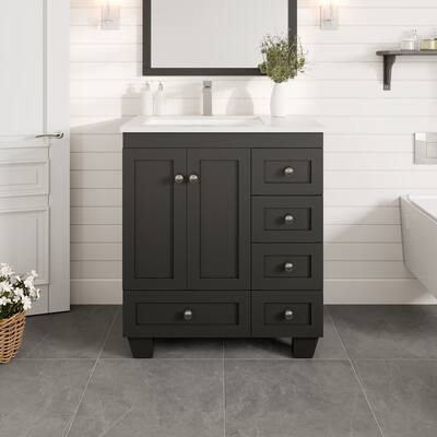 Eviva Happy 30"W x 18"D White Bathroom Vanity with Carrara Quartz Countertop and Undermount Porcelain Sink