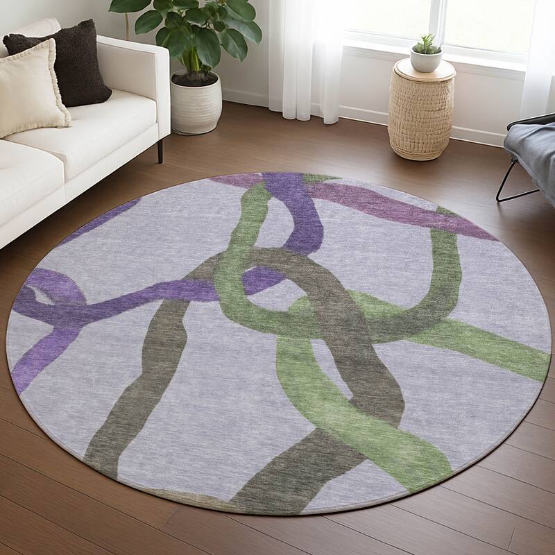 Machine Washable Indoor/ Outdoor Abstract Links Chantille Rug