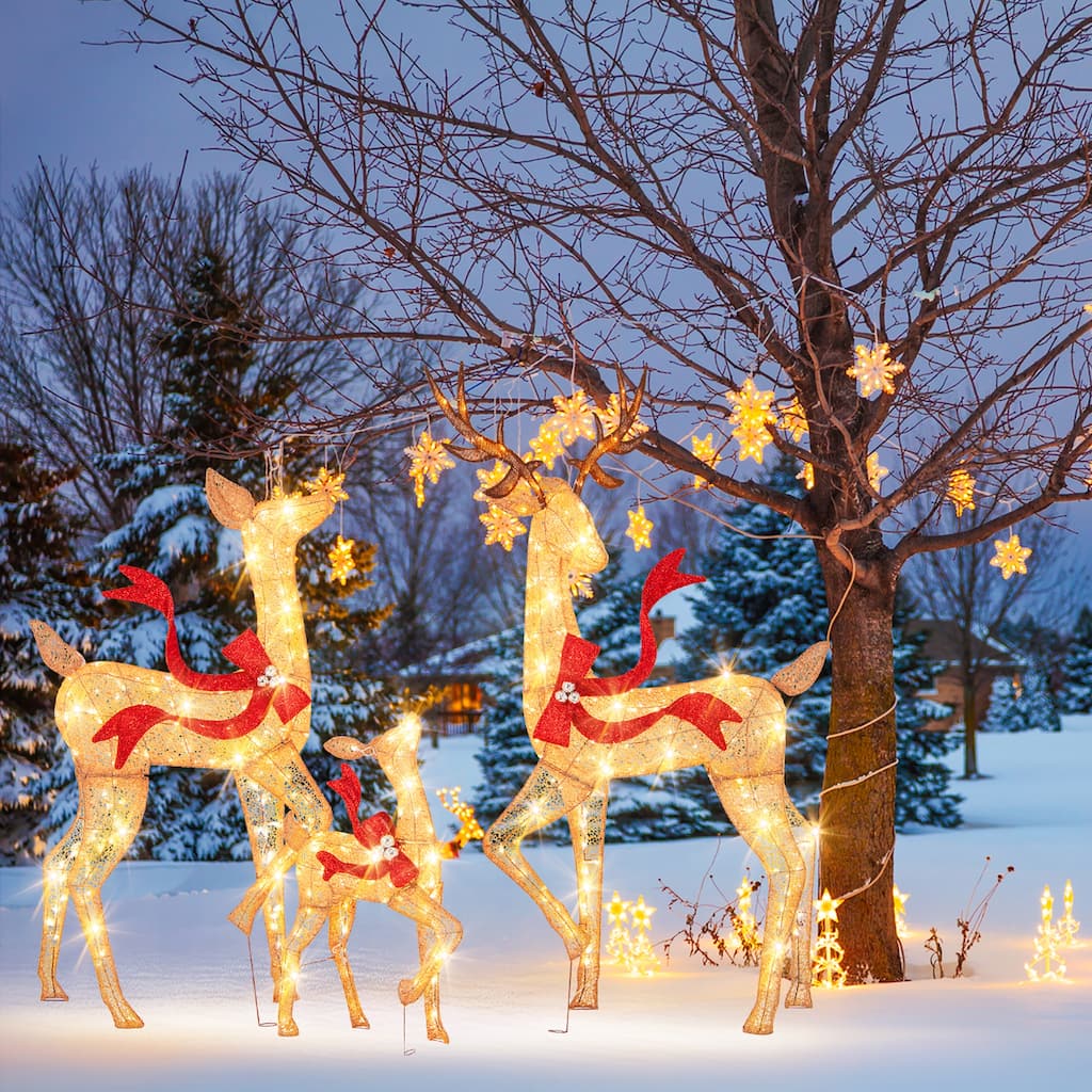 Gymax 3 PCS Large Lighted Christmas Reindeer Family w/440 LED Lights & - See Details
