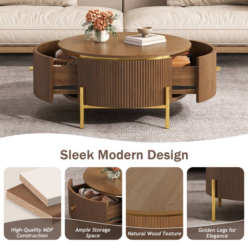 Merax Modern Round Coffee Table with 2 large Drawers