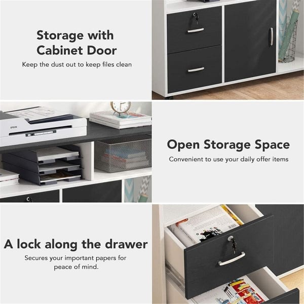 Shop Mobile Lateral Filing Cabinet With Locks And Wheels 2 Drawers Black White Overstock 31422298
