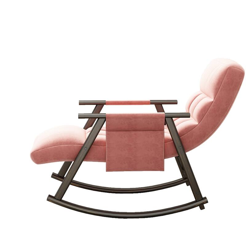 Upholstered Rocking Chair with Adjustable High Back, Side Pockets