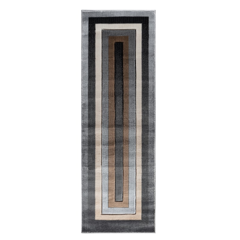 Orelsi Collection Grey/Brown Polypropylene Area Rug - 2'8" x 11'10" Runner