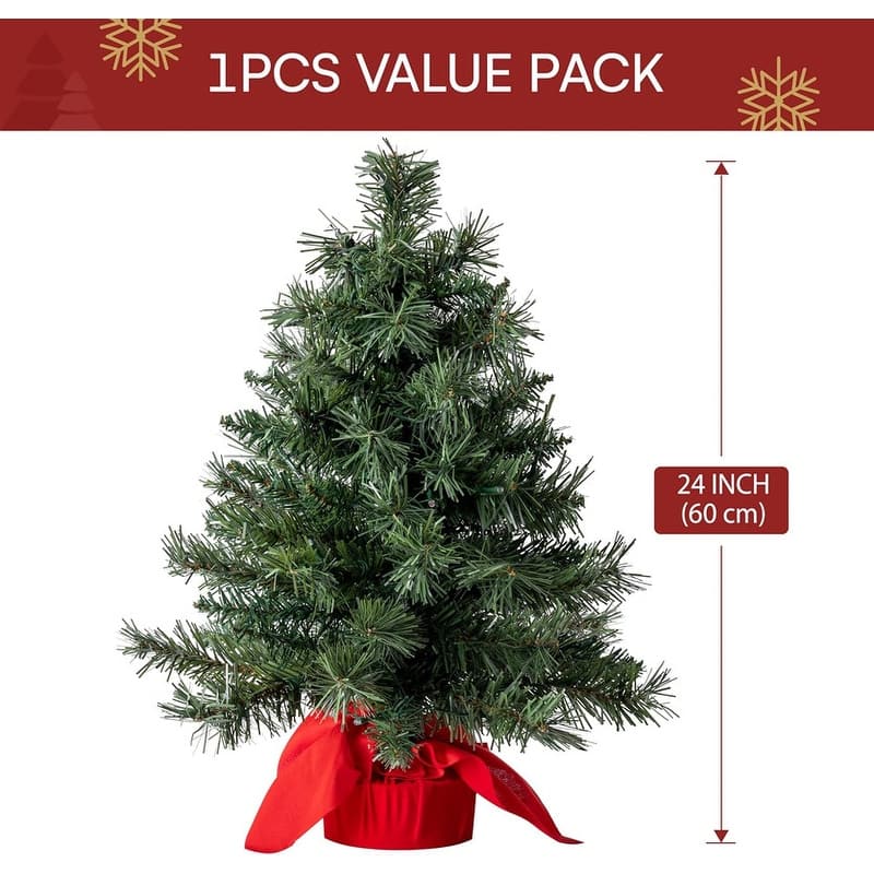 24"/2FT Small Christmas Tree with Multi-Color LED Lights, Table Top Christmas Tree Pre-lit Artificial Xmas Tree - Green