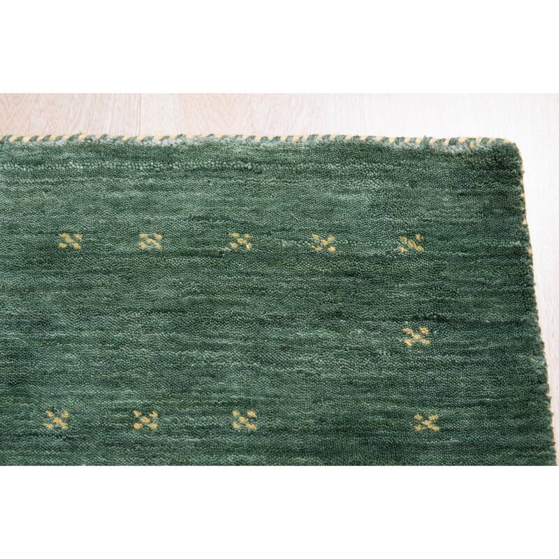 Green Hand Knotted Wool Modern Modern Loom Rug, 3' x 5', plush elegant area accent - L
