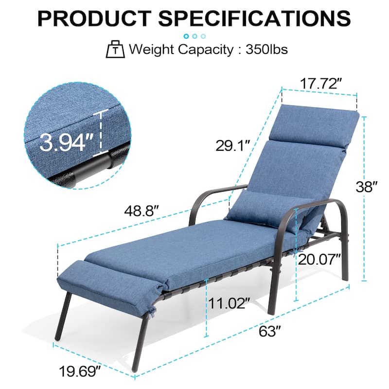 Outdoor Recliner Adjustable Chaise Lounge Chair with Cushion & Pillow