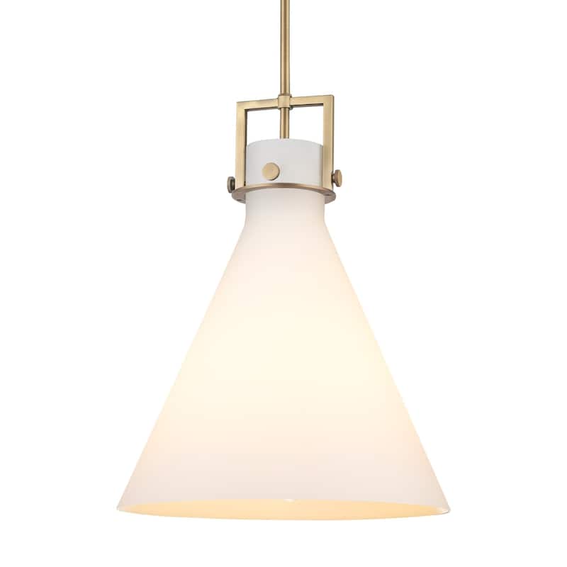 Innovations Lighting 411-1SL-20-16 Newton Cone Pendant Newton Cone 16" - Brushed Brass / Matte White