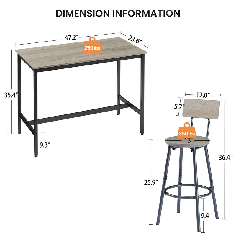 7-Piece Bar Dining Table and Chair Set, Industrial Design with 6 PU Upholstered Stools