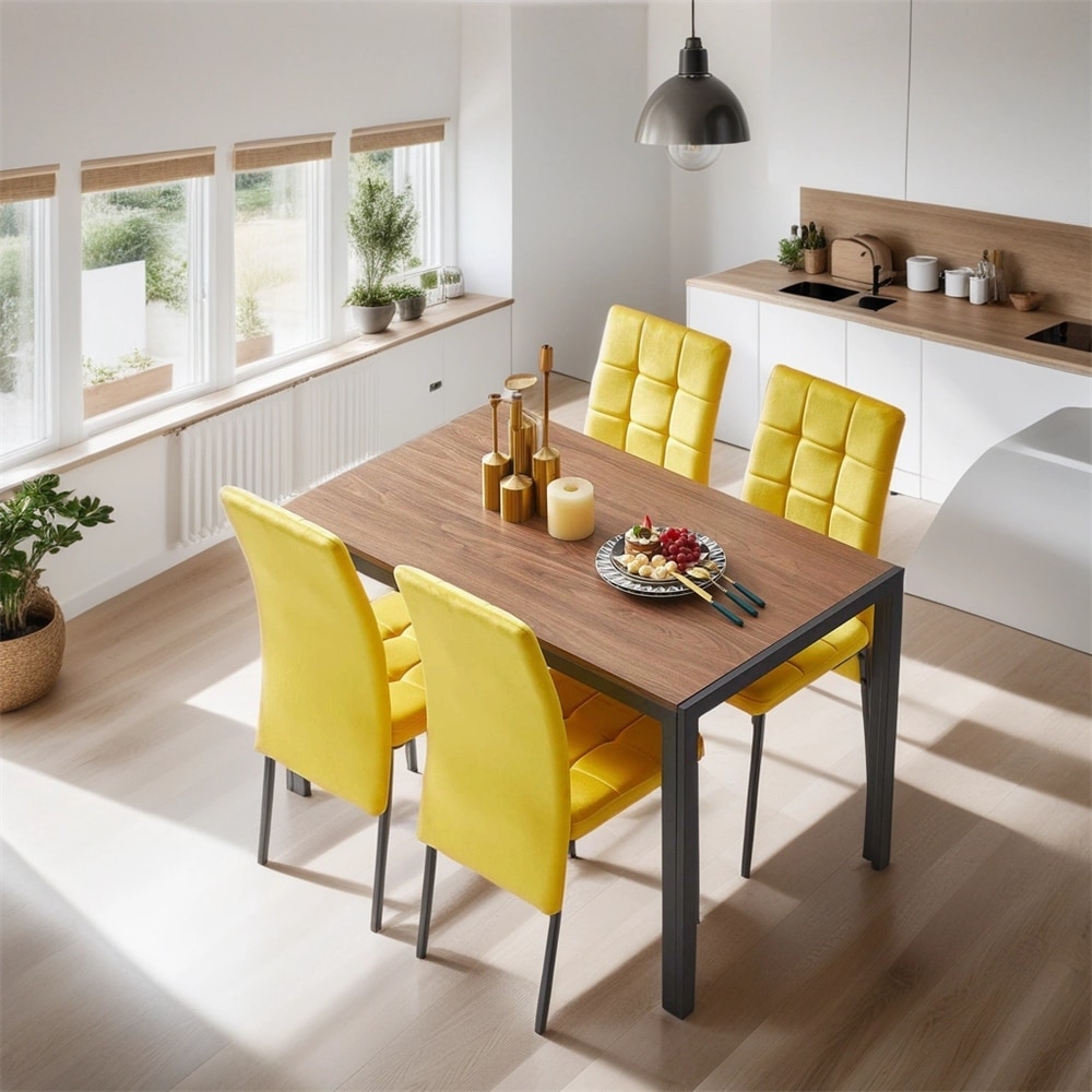 High Back Nordic Velvet Dining Set with MDF Dining Table（Set of 5）