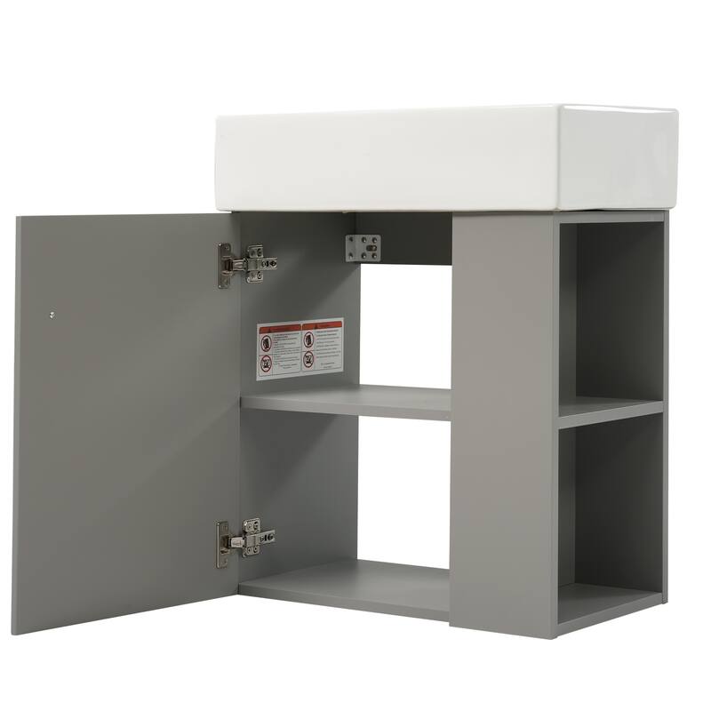 Floating Bathroom Vanity with Sink, Wall Mounted Bathroom Storage Cabinet, Small Bathroom Cabinet with Right Open Shelves