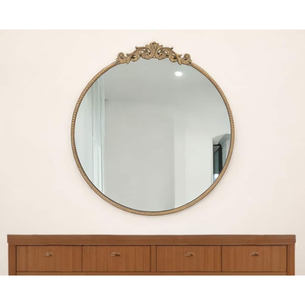 HomeRoots 32" Gold Crowned Top Iron Framed Accent Mirror - 30' X '32' X '1.5