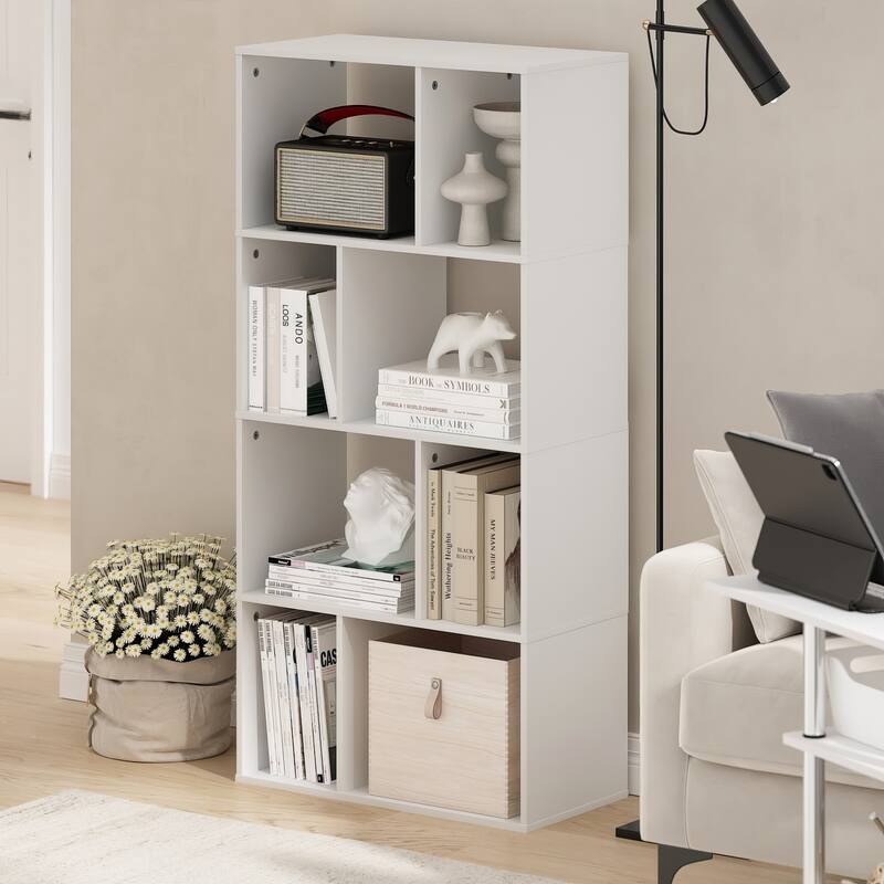 49.98 in. Tall White Wood 8-Shelf Bookcase