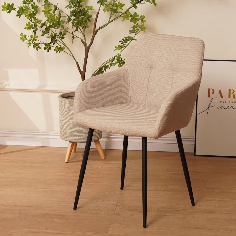 Modern Beige Upholstered Dining Chairs Set of 2, Wide Seat Kitchen Chairs with Backrest, Comfy Accent Chairs for Small Spaces