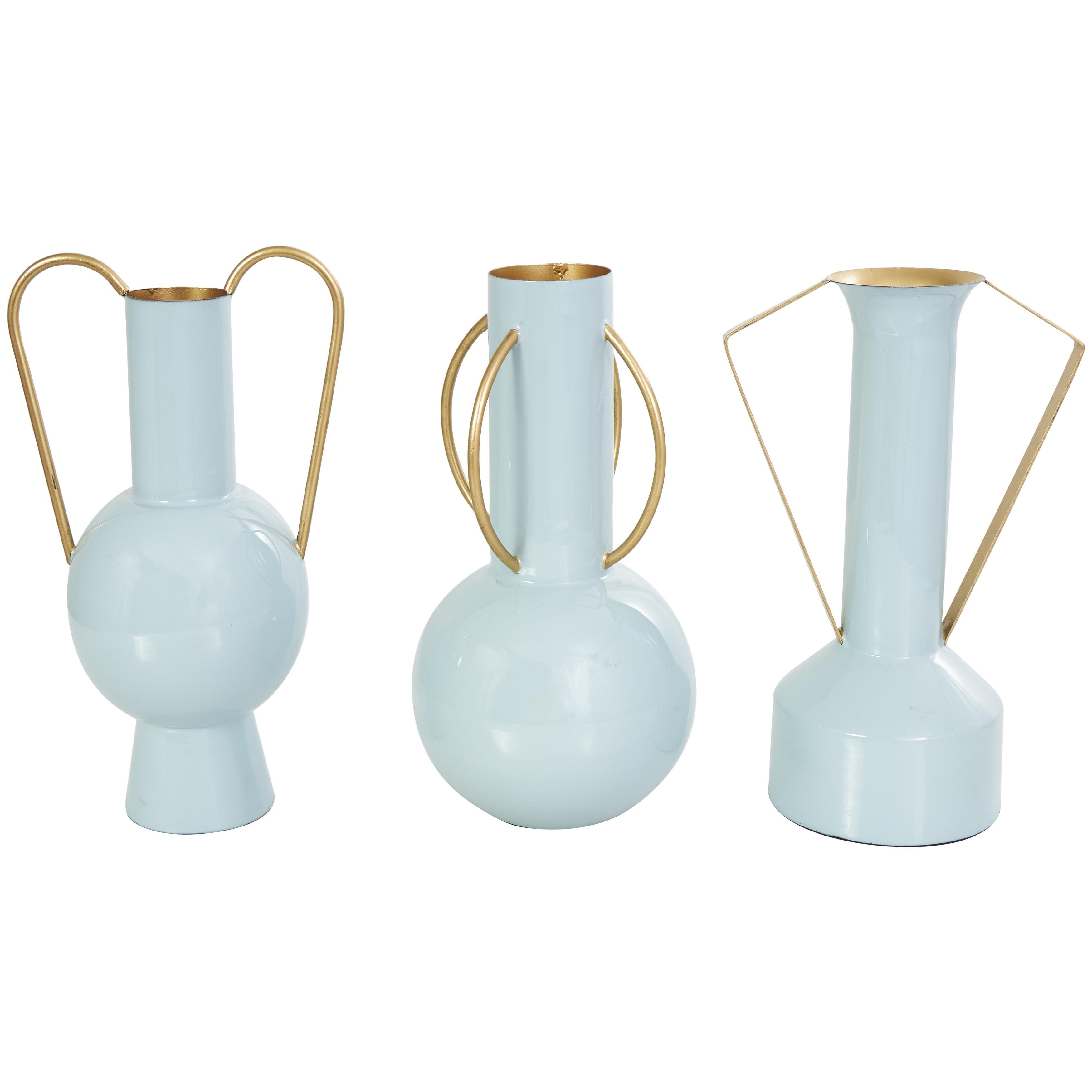 Metal Abstract Enameled Decorative Vase with Varying Shapes - Set of 3 Light Blue or Cream - CosmoLiving by Cosmopolitan