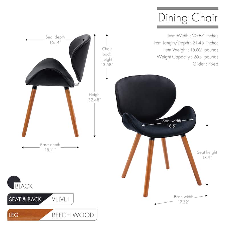 Porthos Home Vigo Dining Chair, Velvet Seat & Back, Beechwood Legs