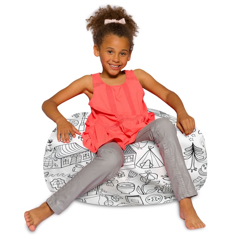 Kids Bean Bag Chair, Big Comfy Chair - Machine Washable Cover - 27 Inch Medium - Canvas Coloring Fabric - Fun World