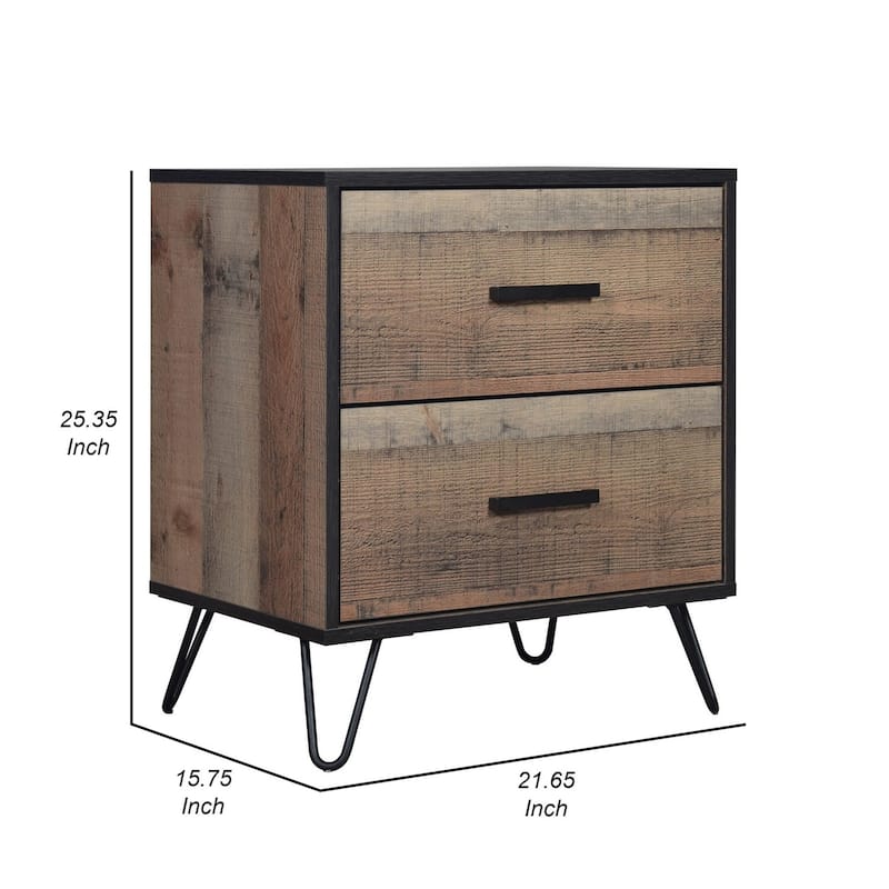 Brown/Black 2 Drawer 15.75 in. W Nightstand with Sturdy Hardware and Ample Storage