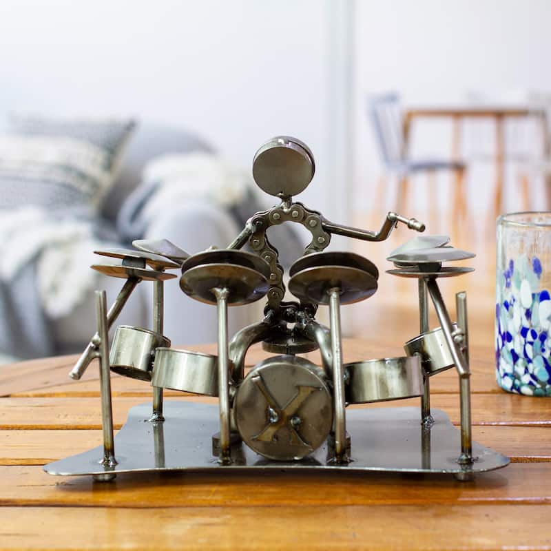 Novica Handmade Rustic Drum Solo Recycled Auto Parts Sculpture