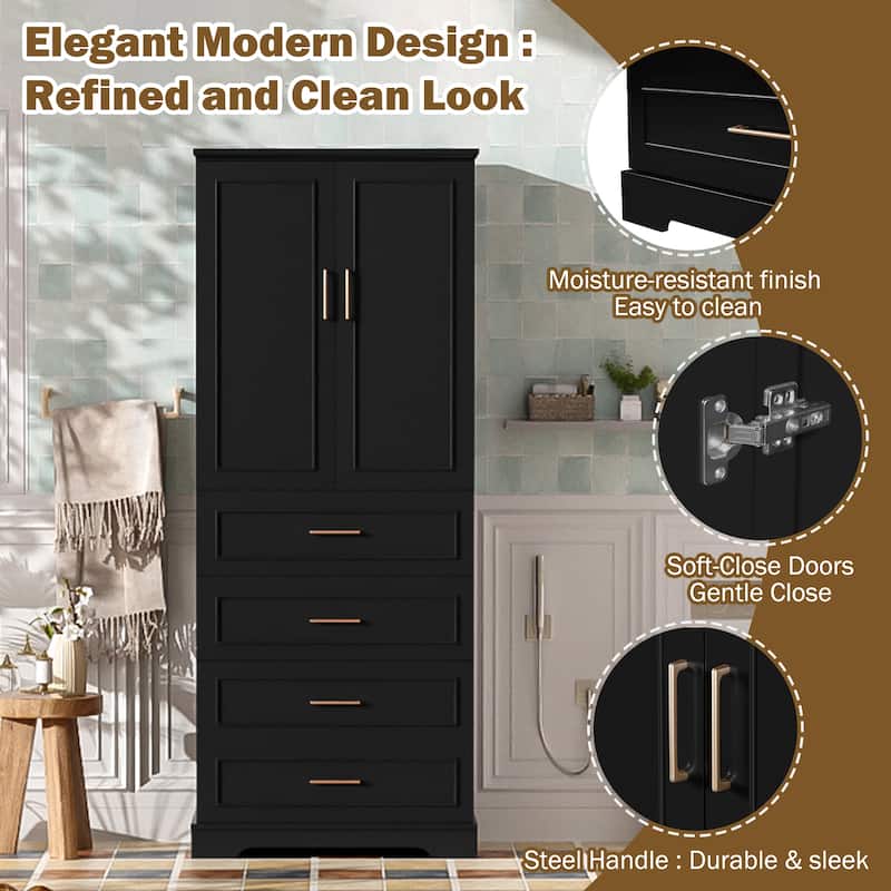 72.2"Tall Freestanding Bathroom Cabinet With 3 Drawers (Partitioned, Standard, Deep), Adjustable Shelf,Soft-Close Doors