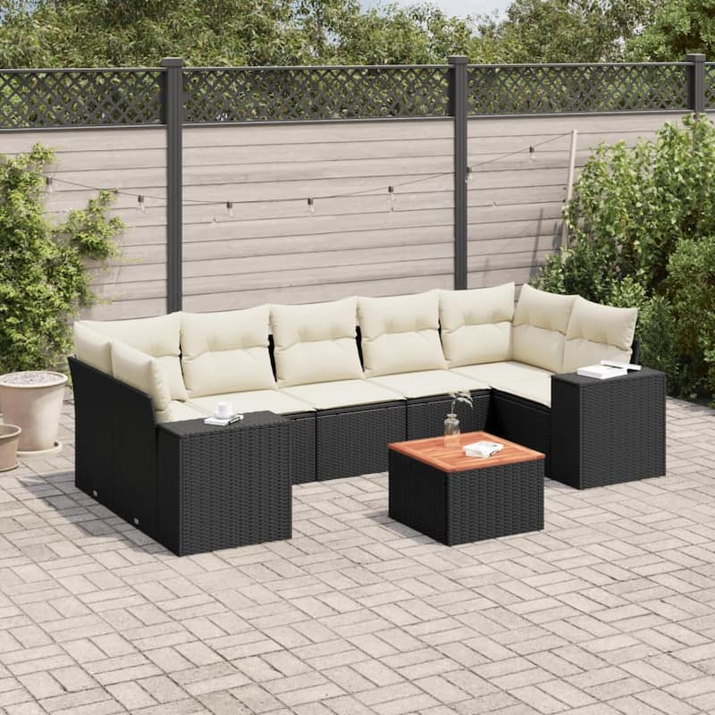 vidaXL Patio Sofa Set with Cushions Outdoor Furniture 8 Piece Poly Rattan - 21.7 x 21.7 x 14.6 - Black and cream Great for big outdoor spaces