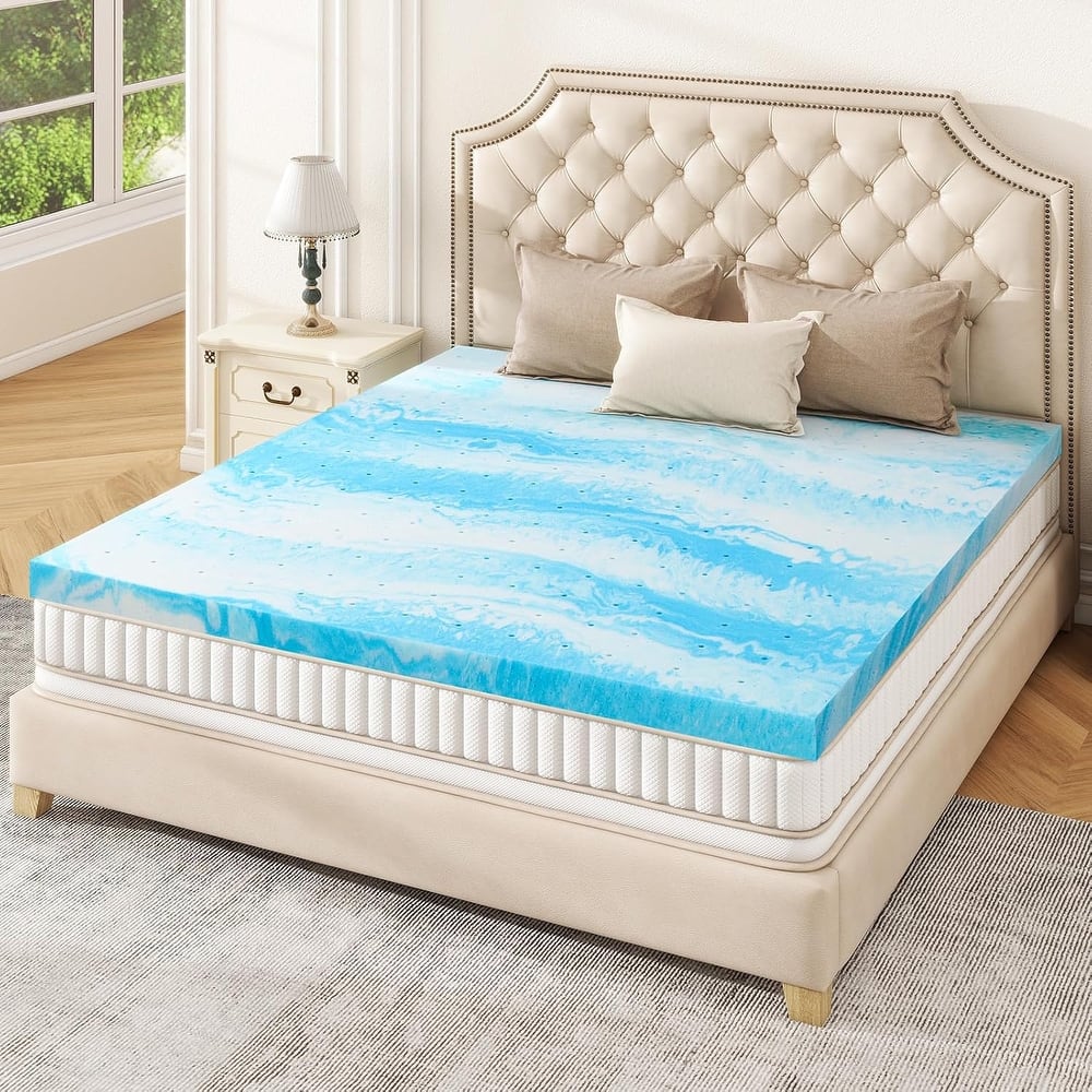 Mattress Topper - 3 Inch Memory Foam Mattress Topper Twin XL Cooling Gel Infusion - Ripple Blue