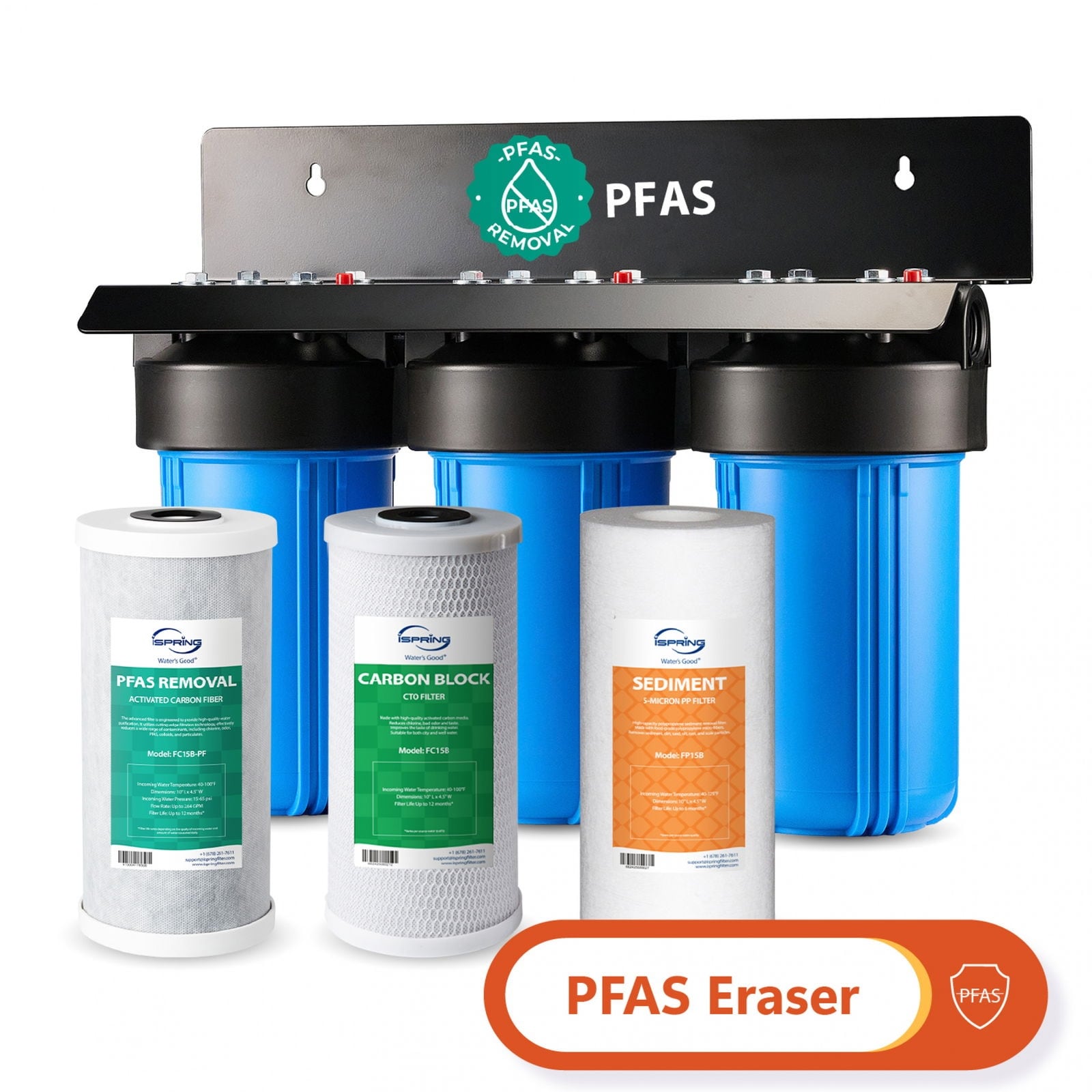 iSpring WGB31B-PF Whole House Water Filter System, SGS-Tested to Remove up to 99% PFAS, Reduces Sediment, Chlorine, Taste & Odor