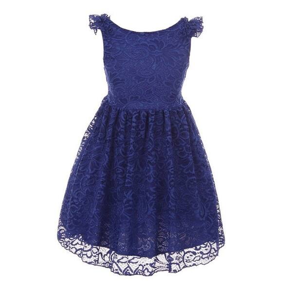 Shop Little Girls Royal Blue Floral Pattern Lace Stylish Flower
