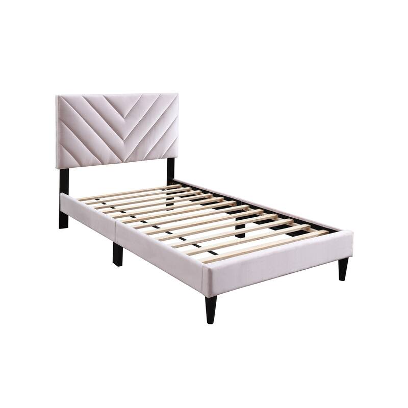 Light Pink Adjustable Headboard Twin Bed with Middle Support Legs - Cozy Finish!