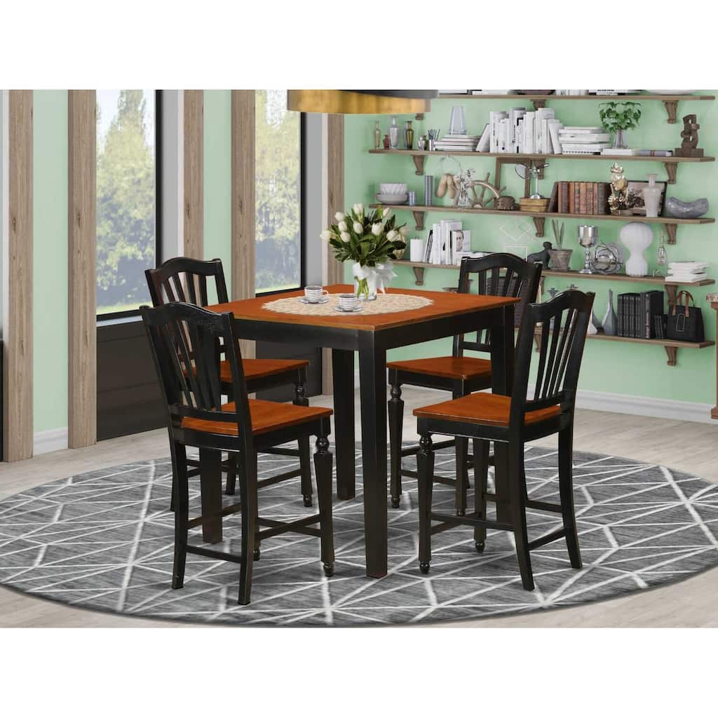Coastal Cottage Pub Set - 5 Piece Table & Bar Stools - Asian Hardwood - Small Space Dining