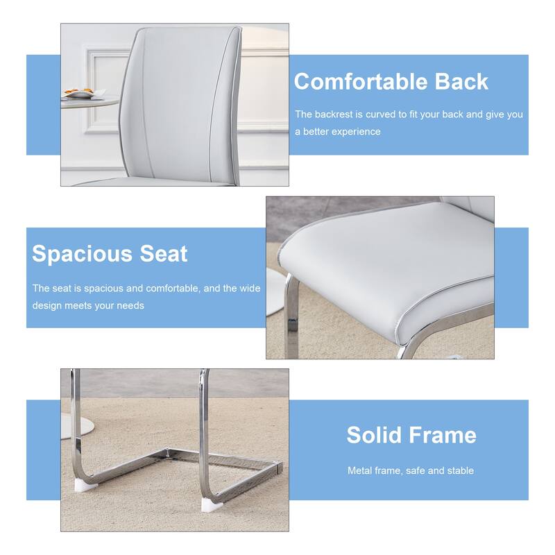 8 Piece PU High Elastic Dining Chair With High Backrest, Cushion, Silver Metal Legs For Dining Room Kitchen Living Room Bedroom