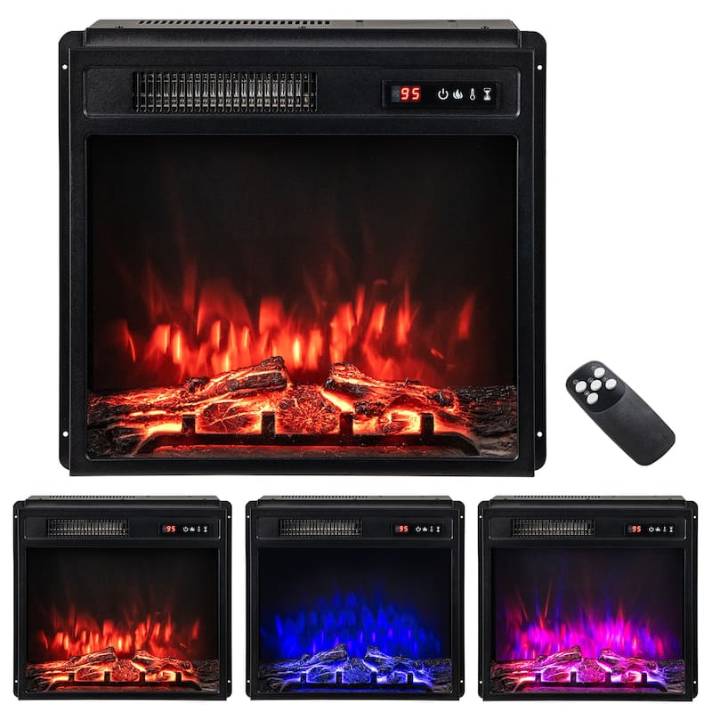 18 Inch Electric Adjustable Flames Fireplace Insert with Remote and 2 Heat Settings Timer Thermostat - 19.87" x 5.55" x 18.03"