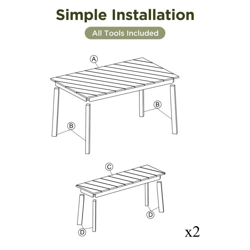 3-Piece Natural Acacia Wood Table Bench Dining Set with 2 Benches, for Outdoor/Indoor, Patio & Garden