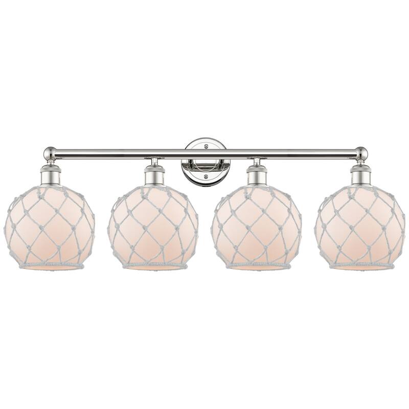 Innovations Lighting 616-4W-13-35 Farmhouse Rope Vanity Farmhouse Rope - Polished Nickel / White Glass with White Rope