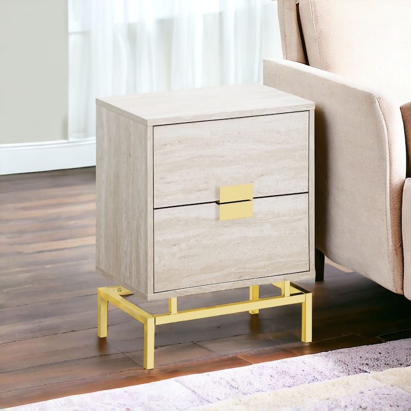 Contemporary 2-Drawer End Table Metal Base Wood Top Nightstand for Bedroom or Living Room - 18.25”L x 12.75”W x 23.5”H