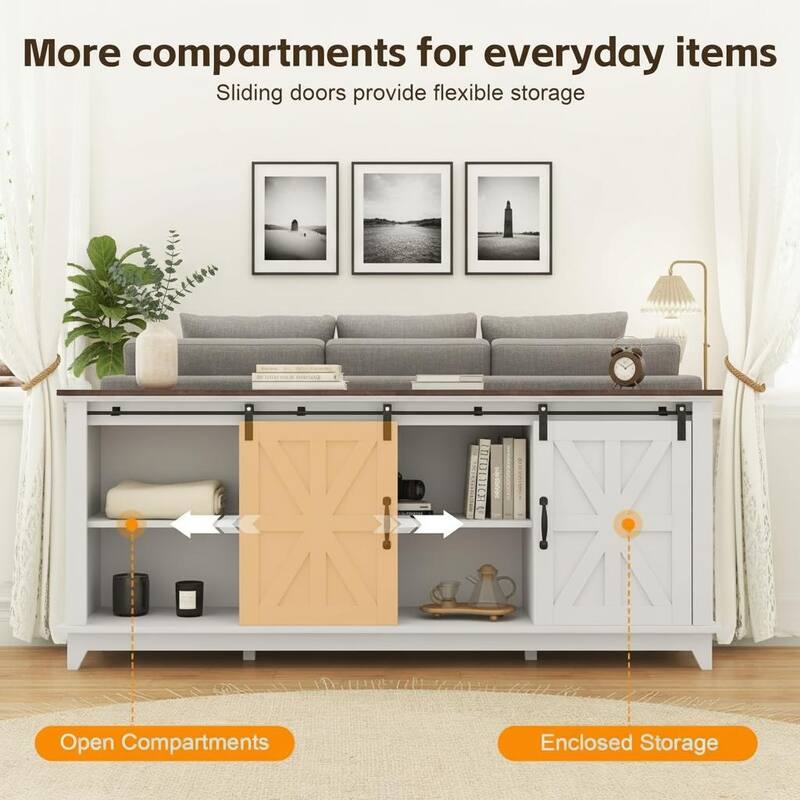 TV Stand with Two Barn Doors and Storage Cabinets