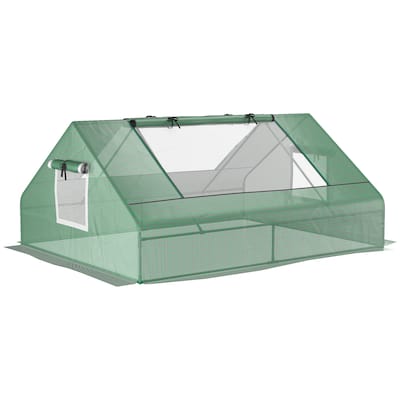 Mini Tunnel Greenhouse, Garden Planting Shed, Outdoor Flower Planter Warm House with Zipper Windows and Door, Green