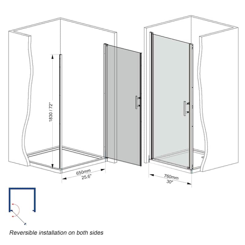 Framed Pivot Shower Door in Matte Black with Stainless Steel Handle