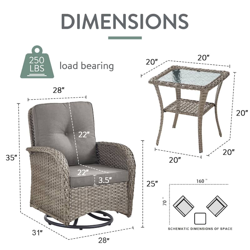 Pocassy 3 Pieces Outdoor Rocking Chairs with Side Table Patio Set.