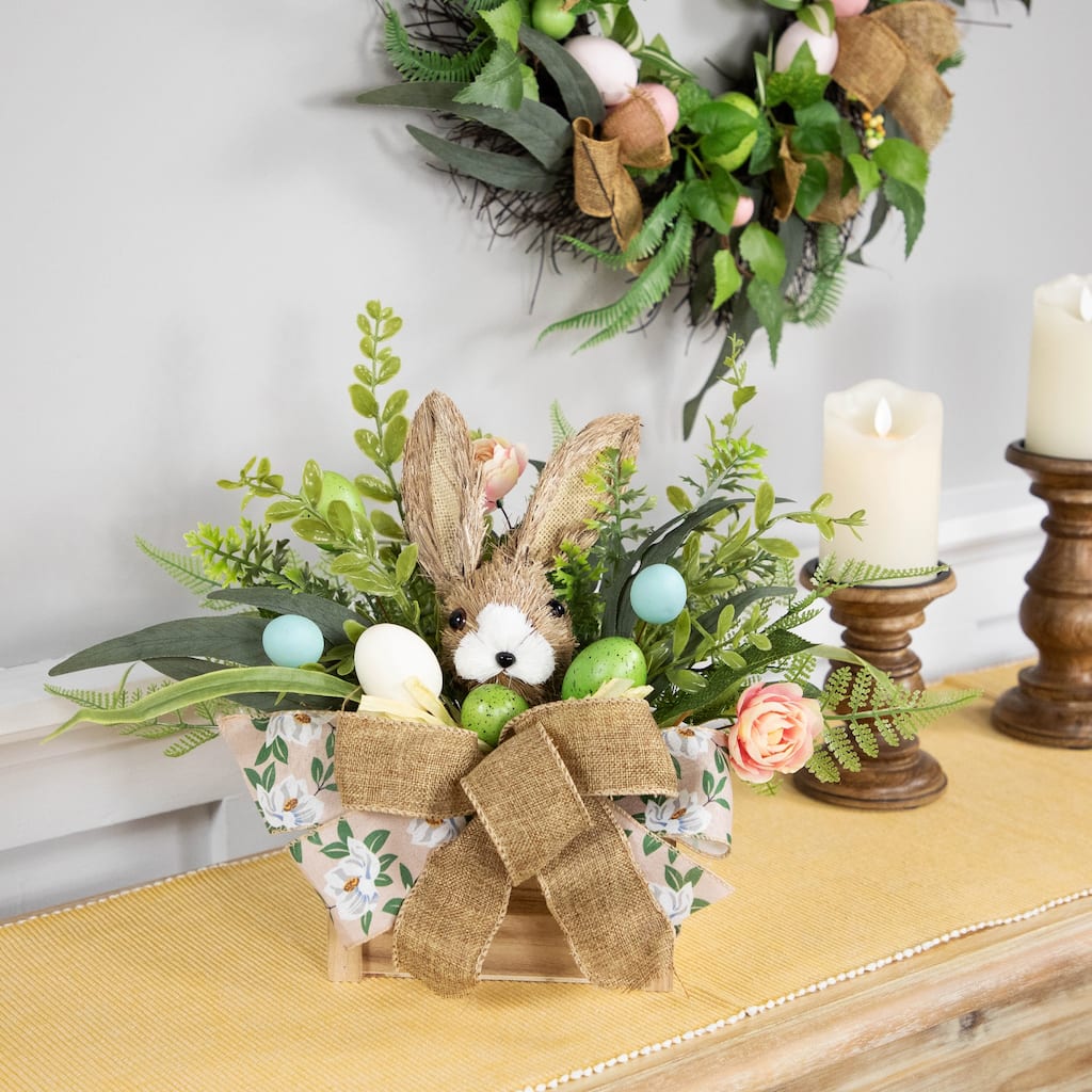 Boxed Floral Arrangement with Bunny Tabletop Easter Decoration - 12"