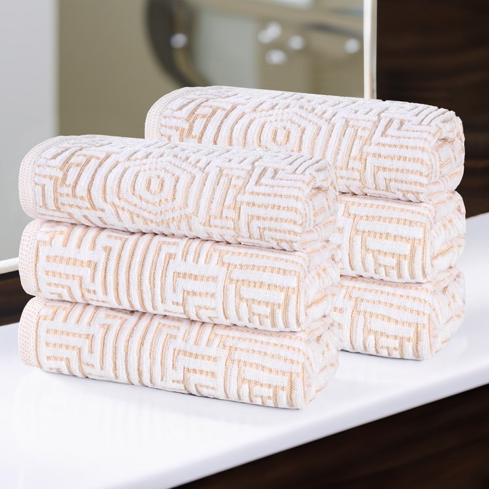 Superior Jasper Cotton Modern Geometric Jacquard Hand Towel Set of 6