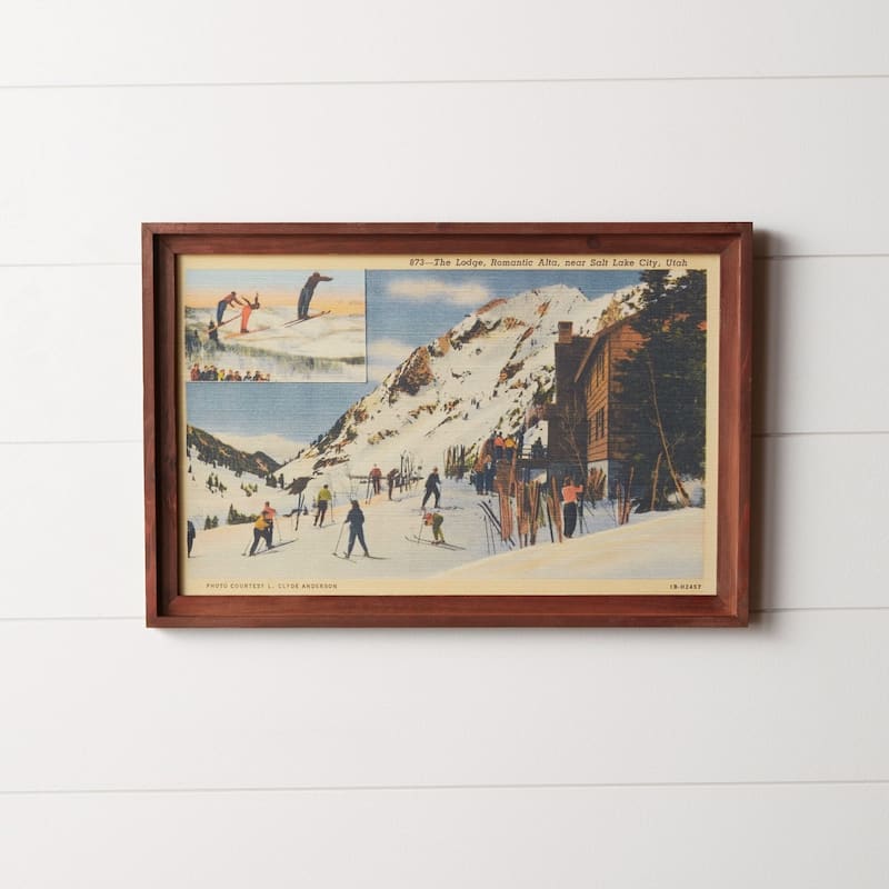 Vintage Ski Lodge Framed Christmas Wall Art - 23.5" x 15.75"